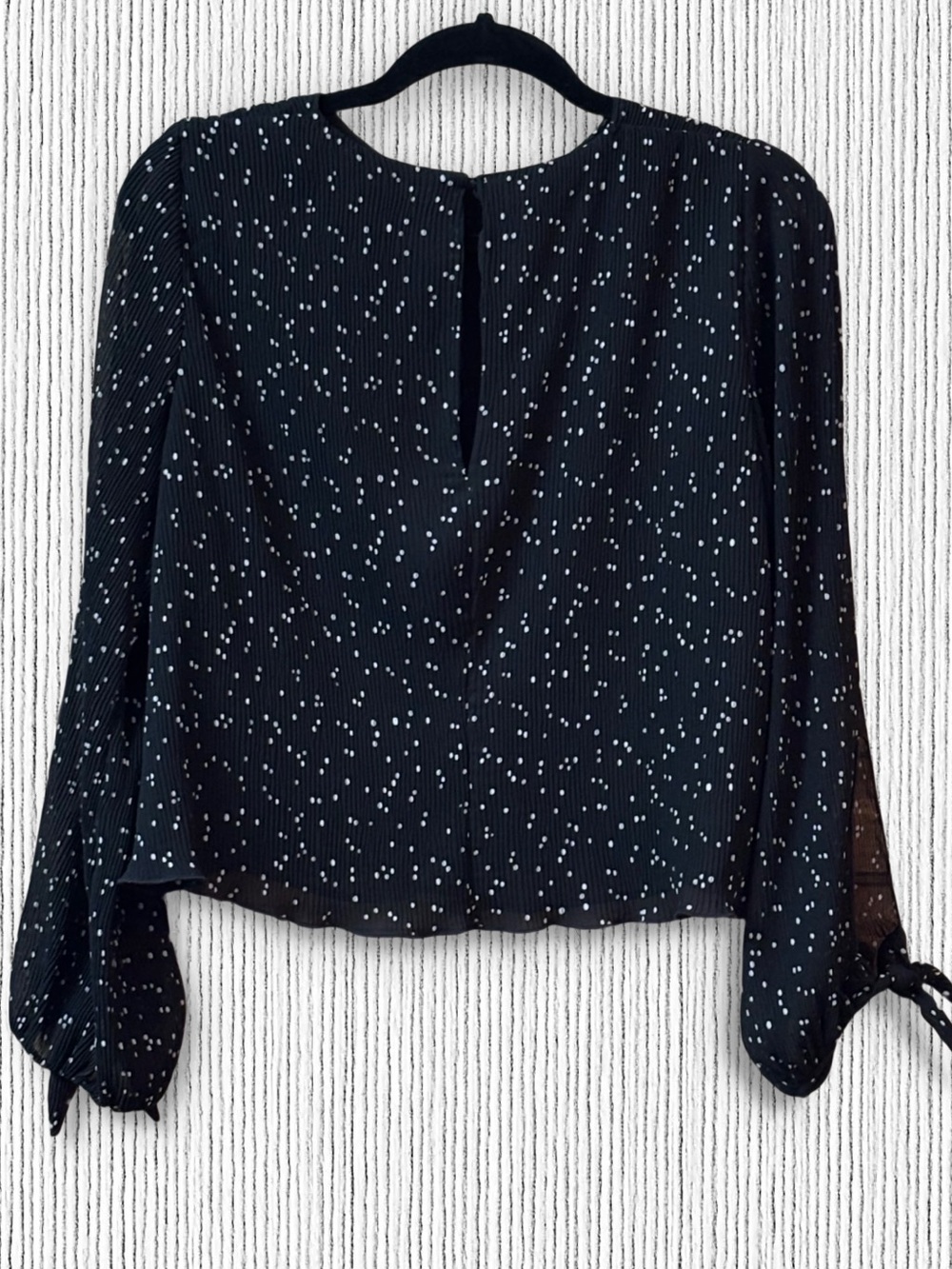 Zara Dressy Flowy Fully Lined Bodice Black Polka Dot Long-Sleeve Blouse L